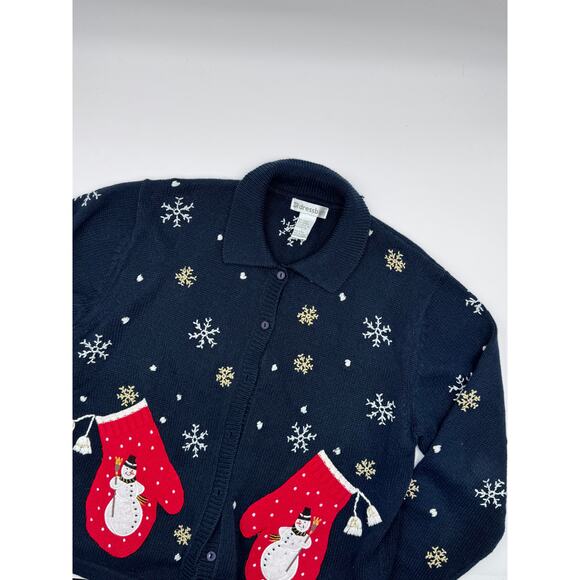 Dress Barn Vintage Holiday Snow Cardigan with Collar Large - Picture 1 of 4